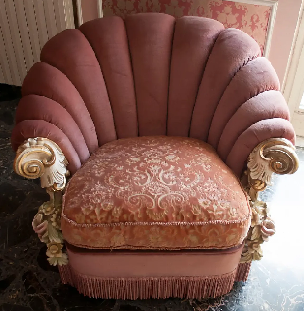 Un divano e 2 poltrone in velluto in stile barocco veneziano di Silik, anni '60 6