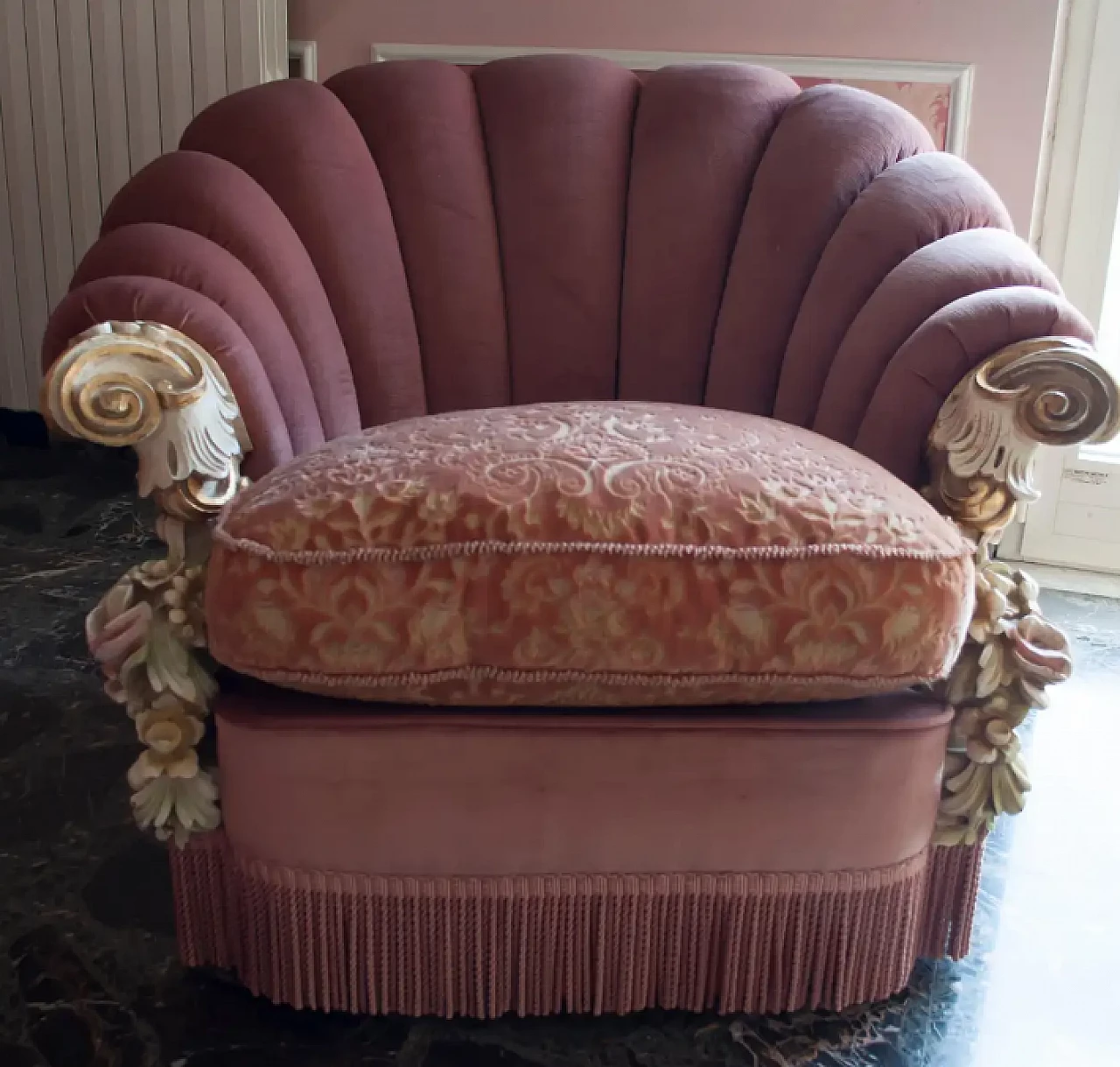 Un divano e 2 poltrone in velluto in stile barocco veneziano di Silik, anni '60 7