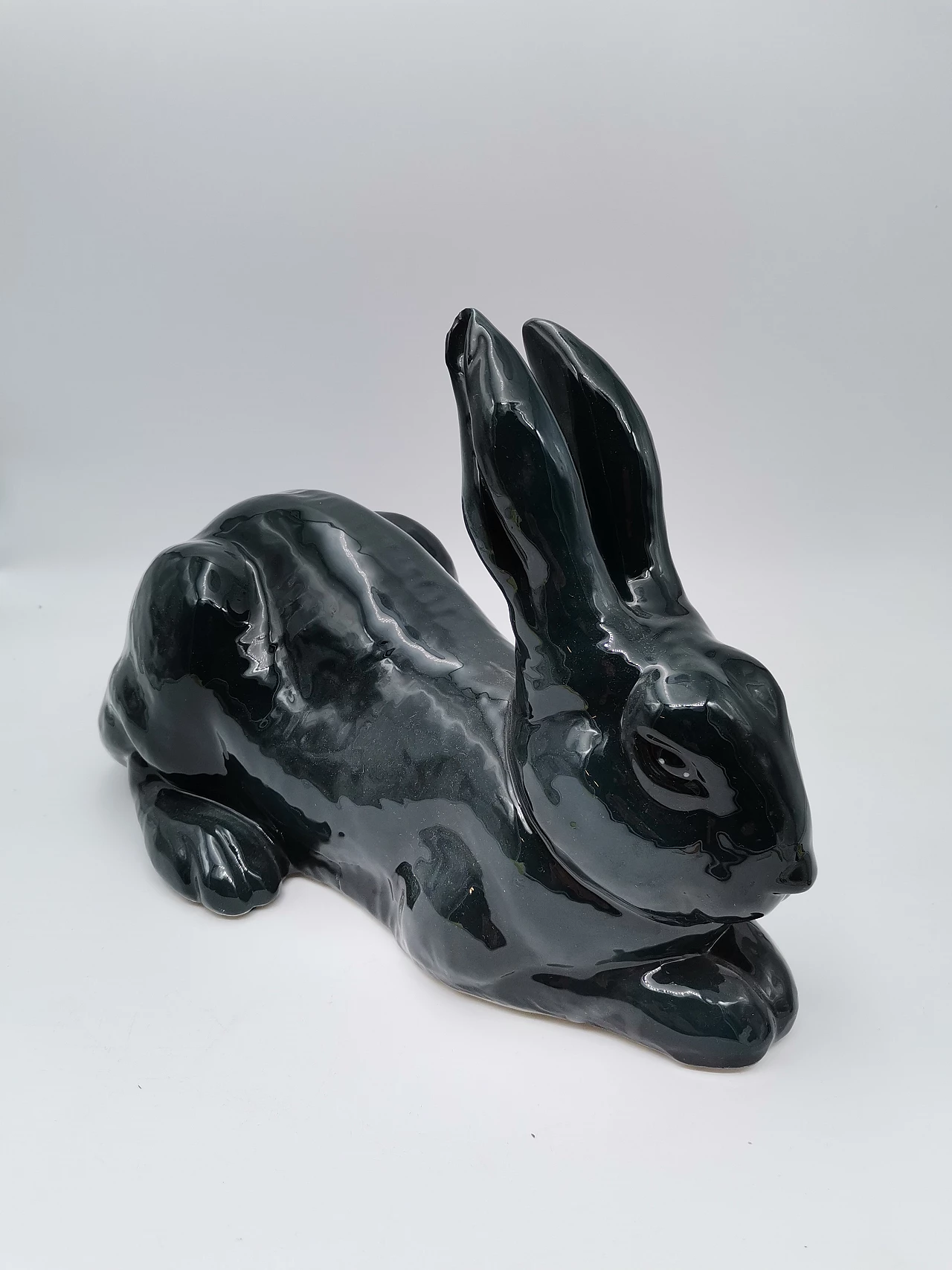 Lepre in ceramica smaltata verde scuro di Lenci, anni '50 1