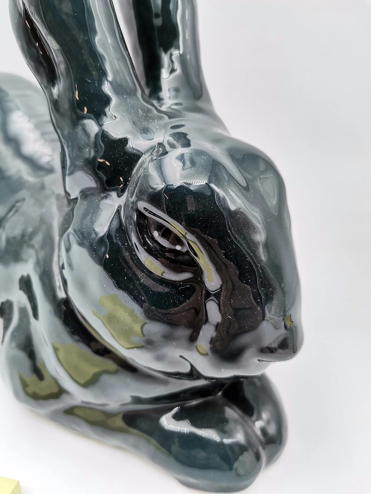 Lepre in ceramica smaltata verde scuro di Lenci, anni '50 2