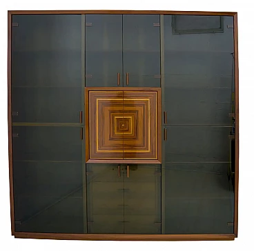 Paganini bar cabinet in inlaid wood by Luciano Frigerio, 1970s