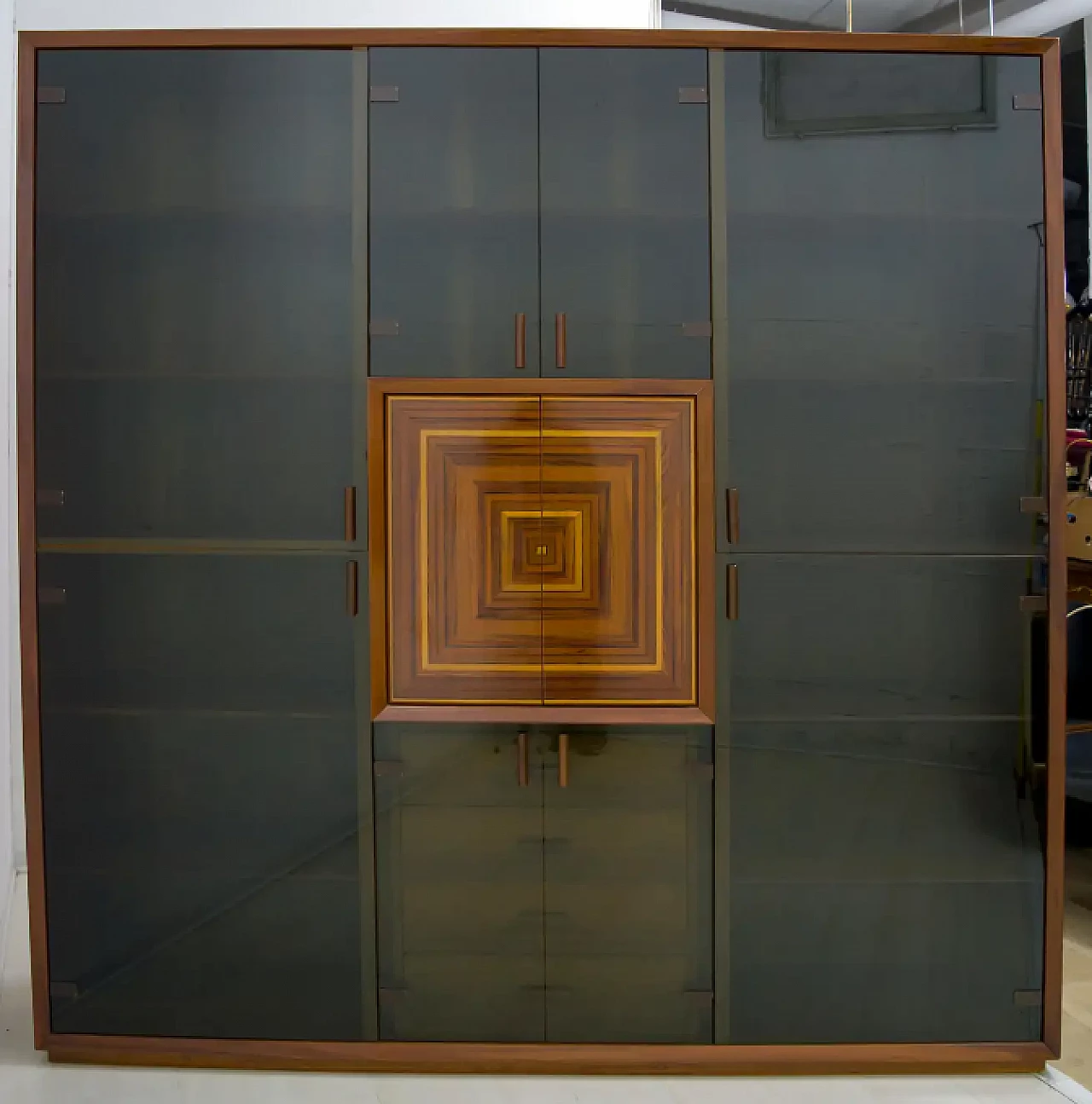 Paganini bar cabinet in inlaid wood by Luciano Frigerio, 1970s 2