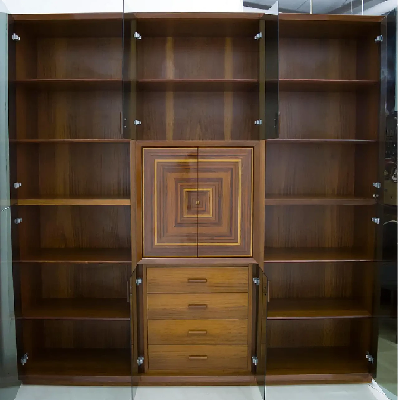 Paganini bar cabinet in inlaid wood by Luciano Frigerio, 1970s 3