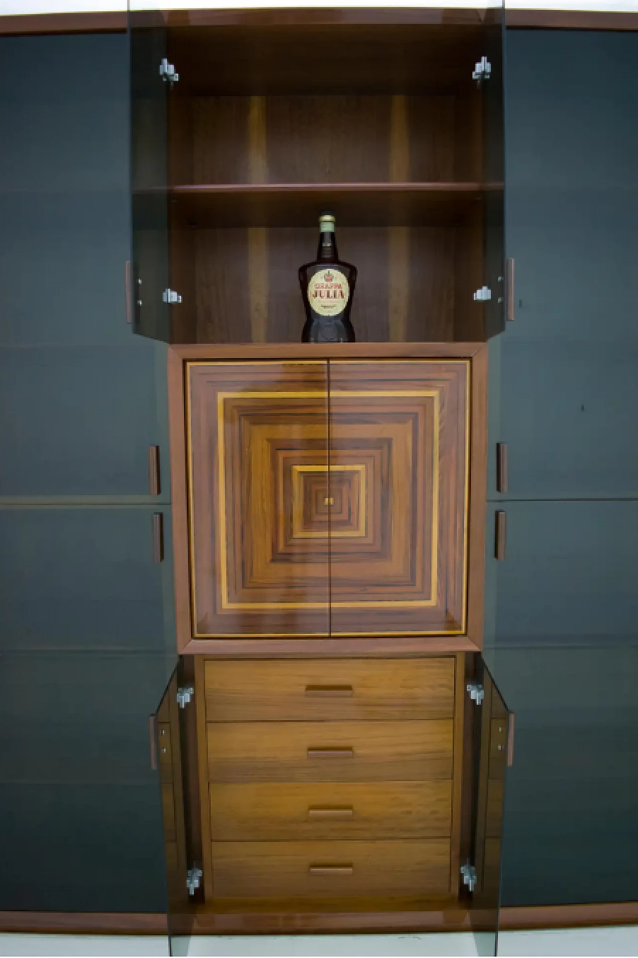 Paganini bar cabinet in inlaid wood by Luciano Frigerio, 1970s 5