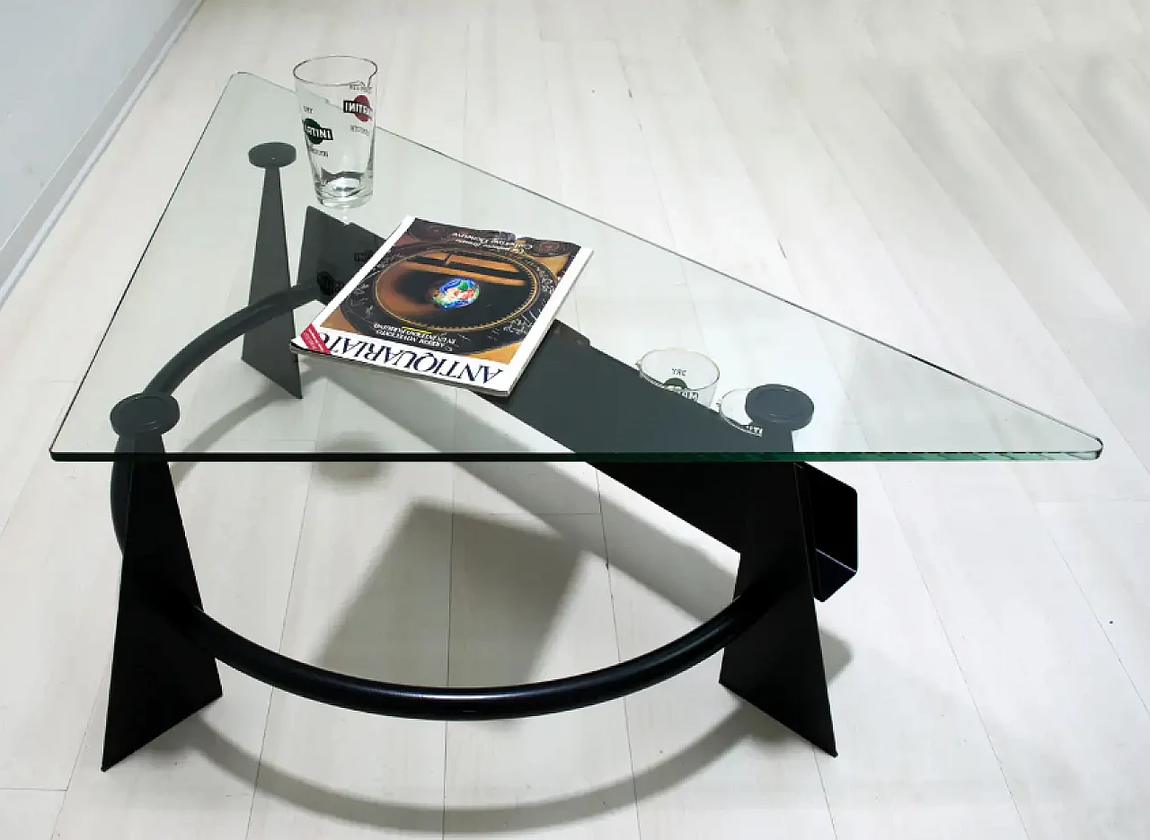 Blackened metal coffee table with glass top, 1990s 5