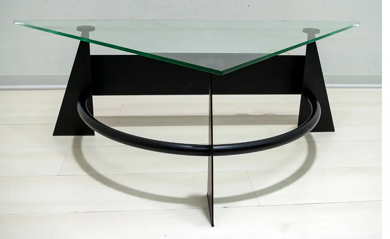 Blackened metal coffee table with glass top, 1990s 8
