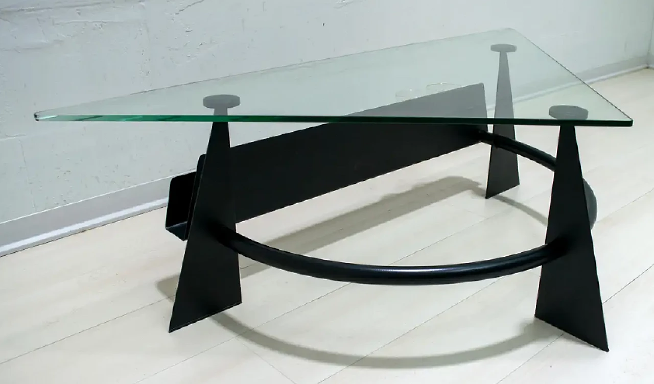 Blackened metal coffee table with glass top, 1990s 9
