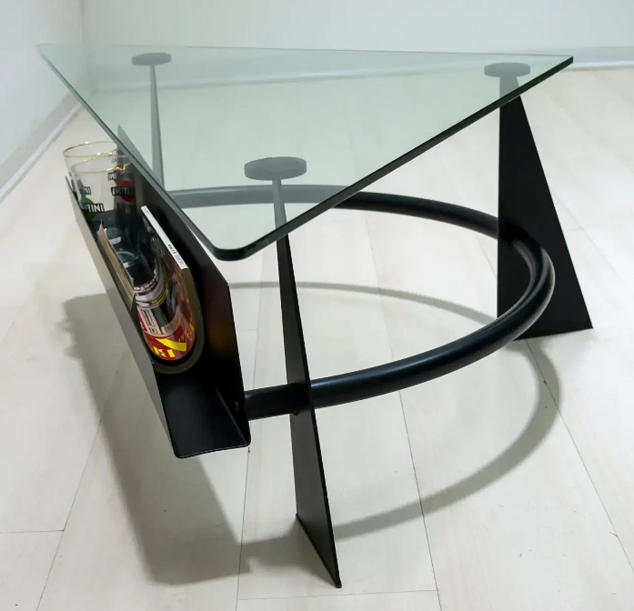 Blackened metal coffee table with glass top, 1990s 10