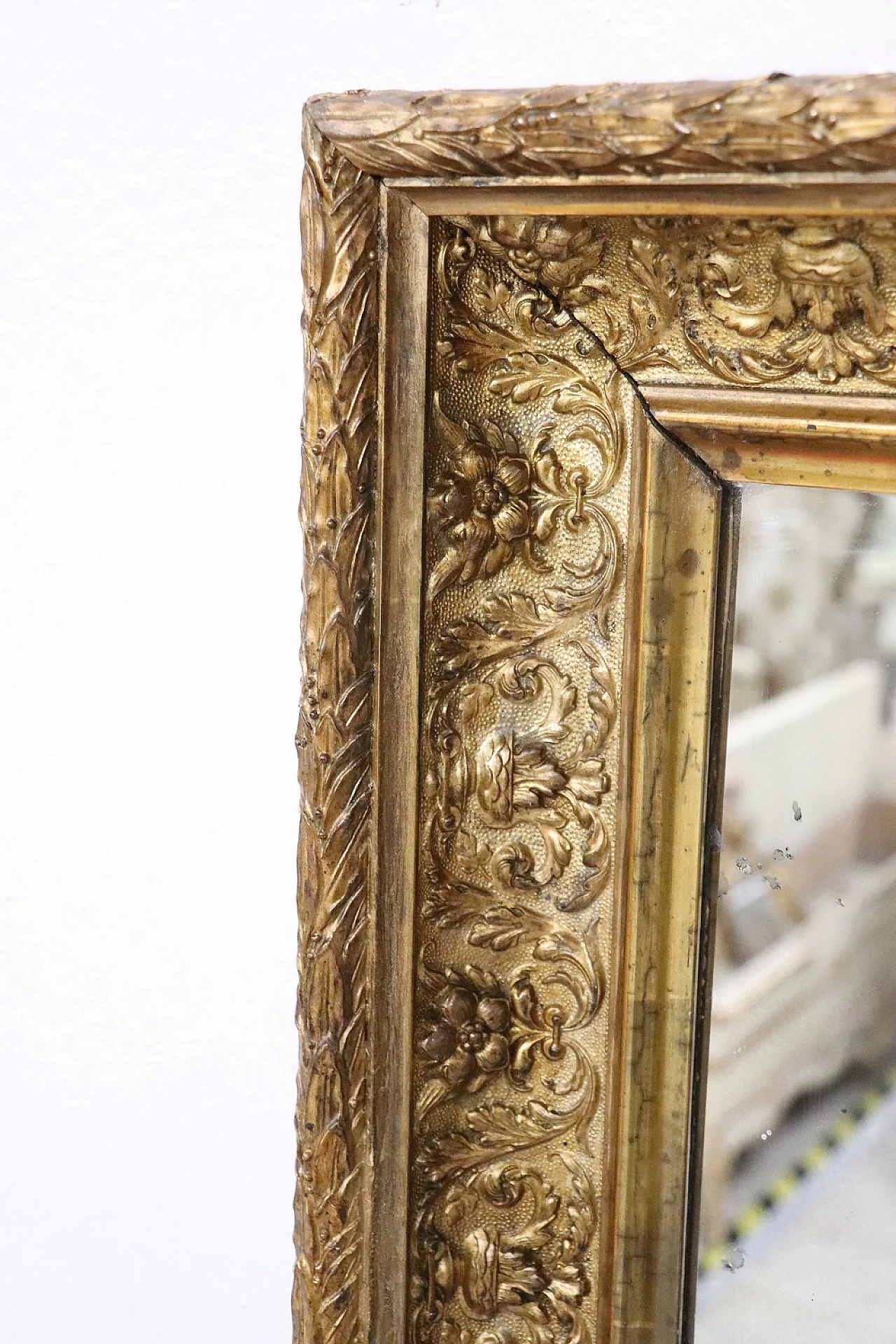 Specchio da parete Art Nouveau in legno dorato, inizio '900 8