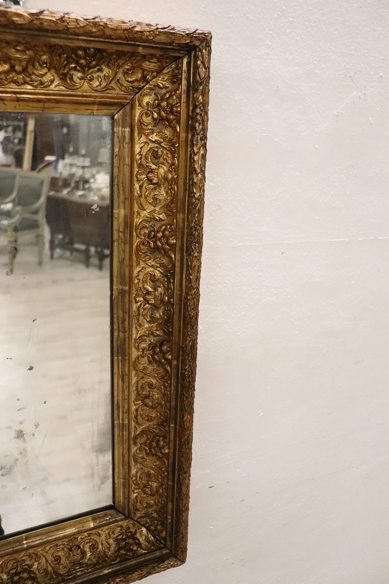 Specchio da parete Art Nouveau in legno dorato, inizio '900 11