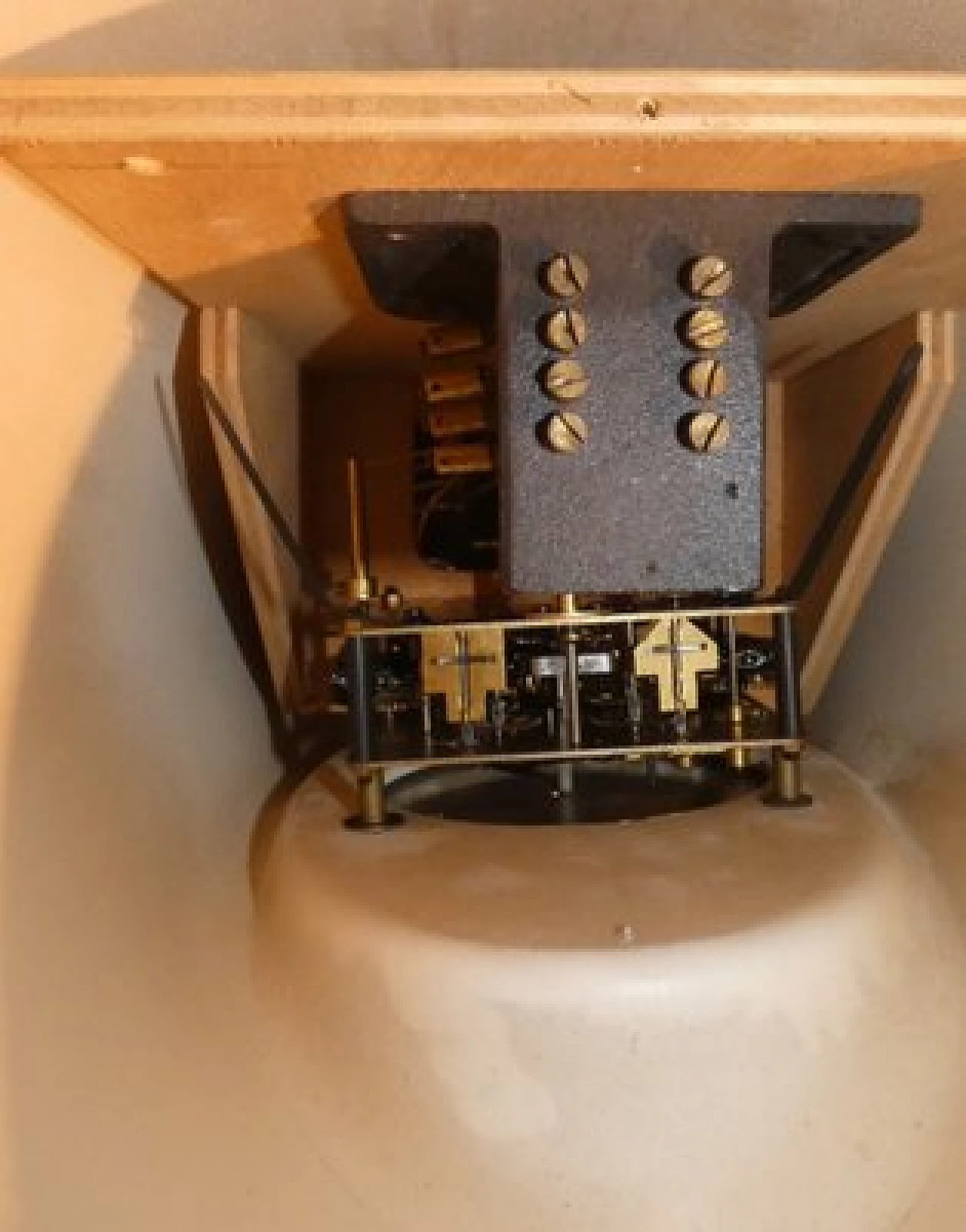 Lacquered wood, plexiglass and metal pendulum clock, 1970s 13