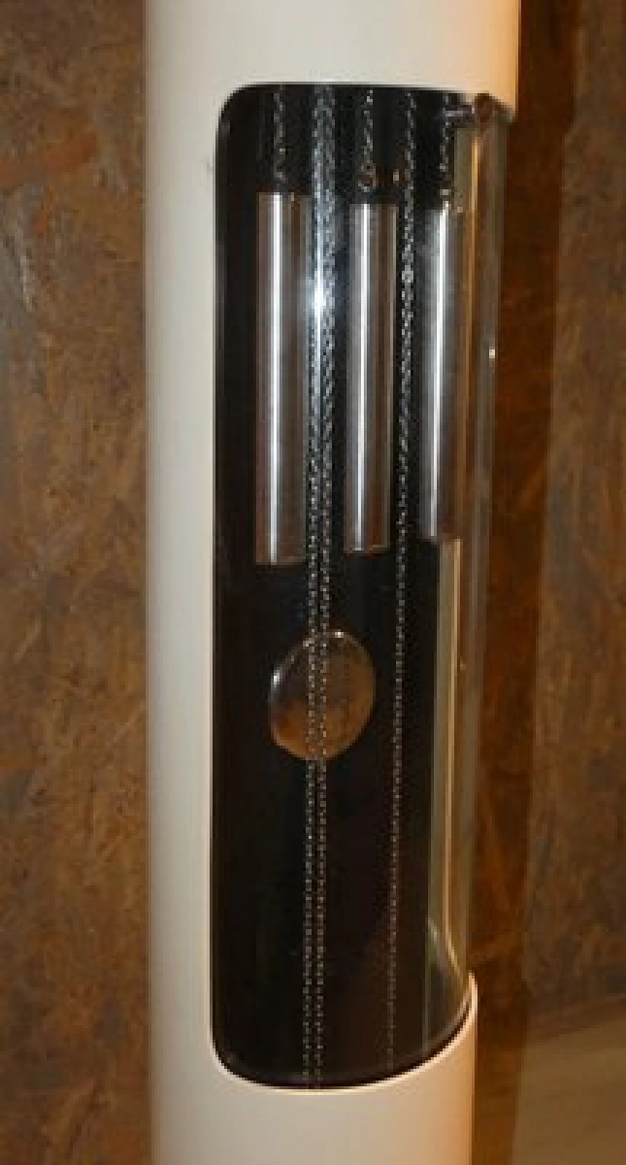 Lacquered wood, plexiglass and metal pendulum clock, 1970s 24