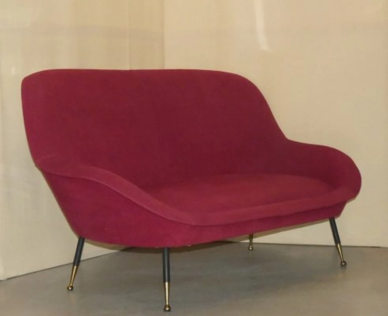Three-seater metal and velvet sofa, 1950s 1