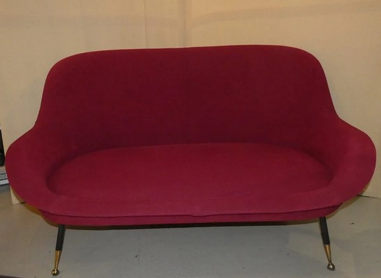 Three-seater metal and velvet sofa, 1950s 11