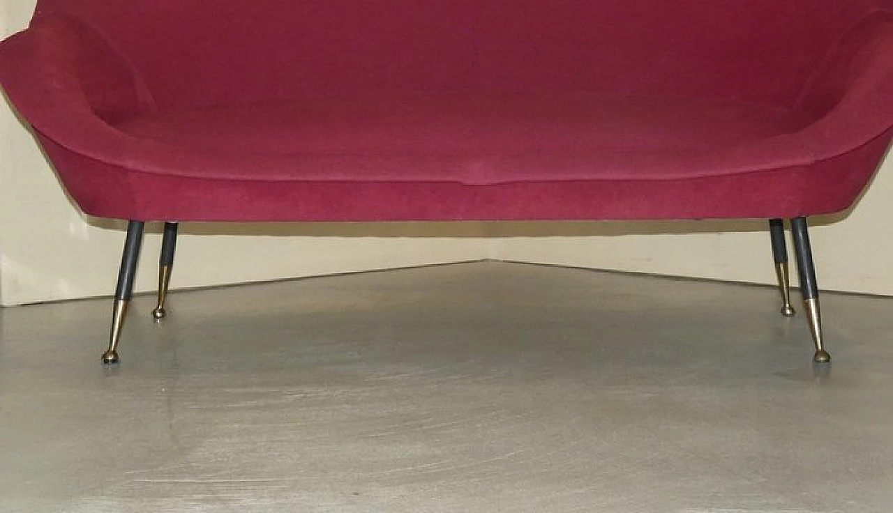 Three-seater metal and velvet sofa, 1950s 13