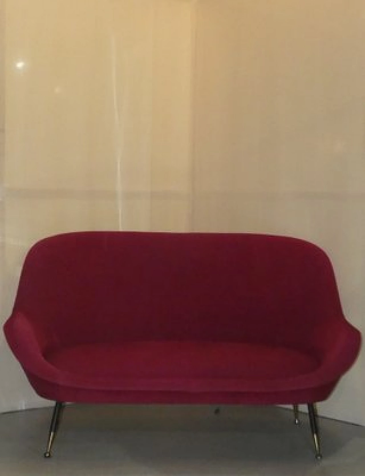 Three-seater metal and velvet sofa, 1950s 14