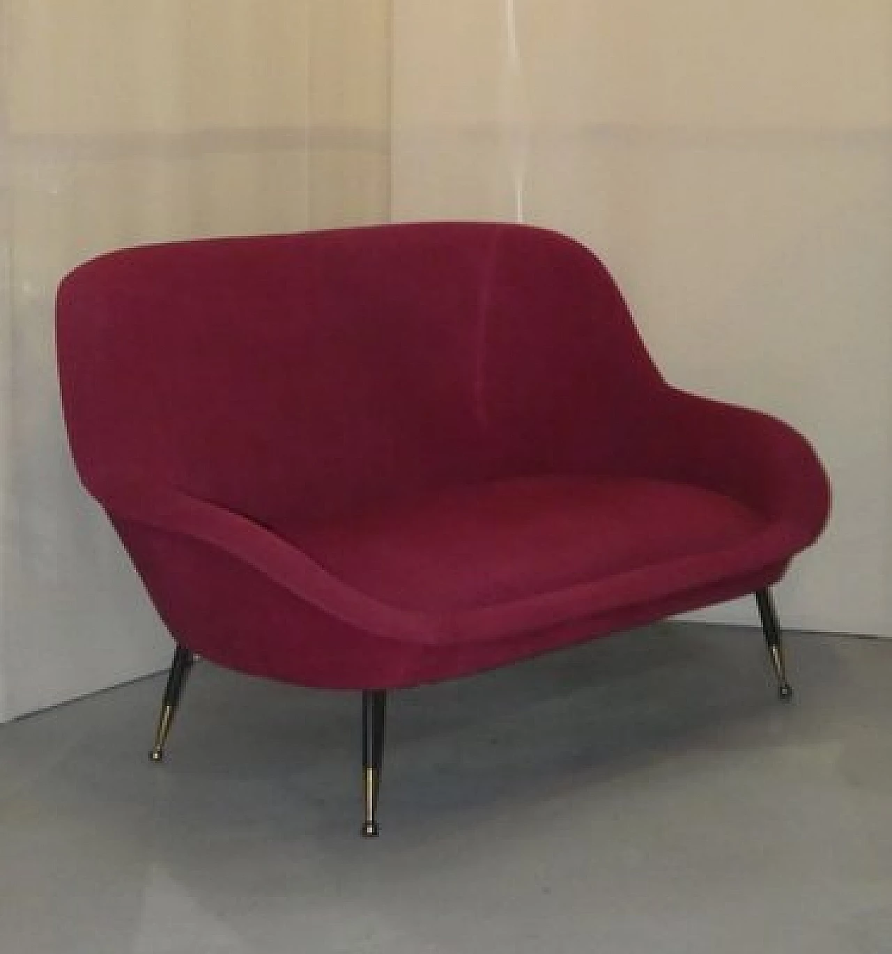 Three-seater metal and velvet sofa, 1950s 17
