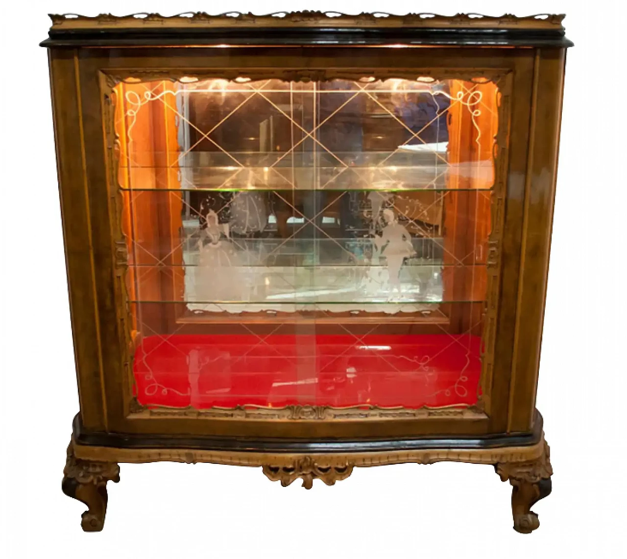 Mobile da bar in legno di noce e vetro, anni '40 1