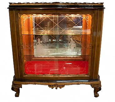 Mobile da bar in legno di noce e vetro, anni '40