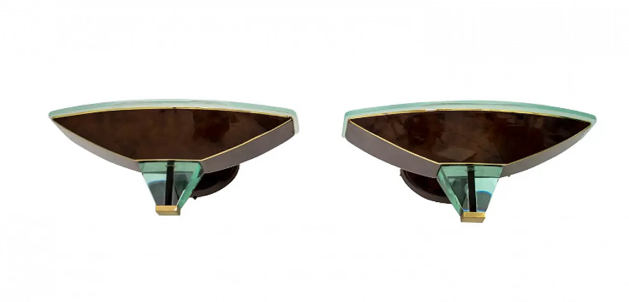 Coppia di lampade in vetro e ottone attribuite a Fontana Arte, anni '80 1