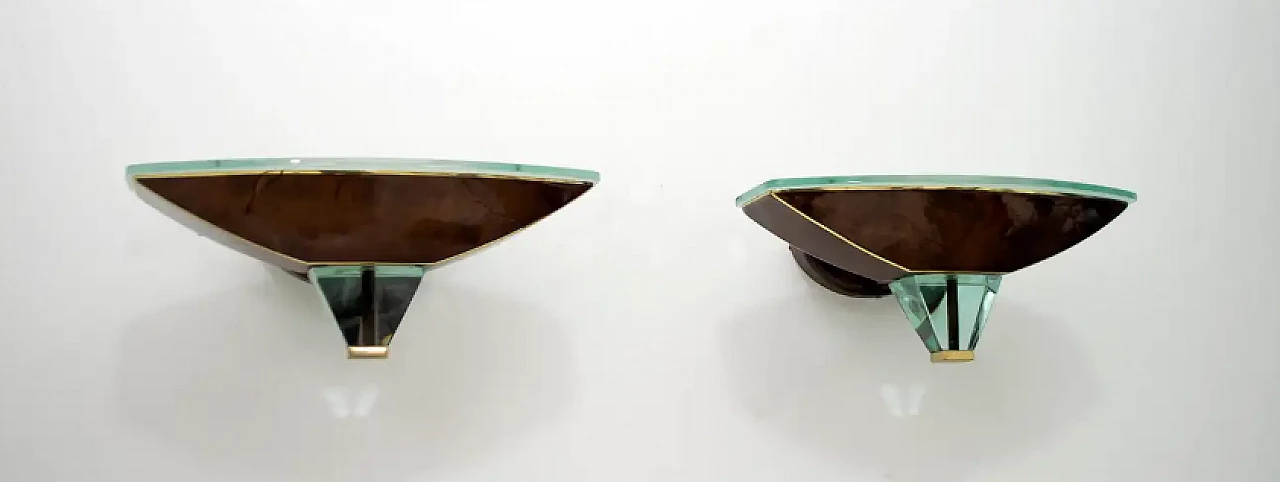 Coppia di lampade in vetro e ottone attribuite a Fontana Arte, anni '80 2