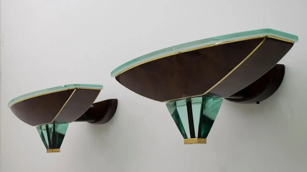 Coppia di lampade in vetro e ottone attribuite a Fontana Arte, anni '80 3