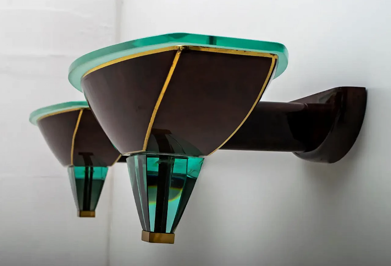 Coppia di lampade in vetro e ottone attribuite a Fontana Arte, anni '80 4