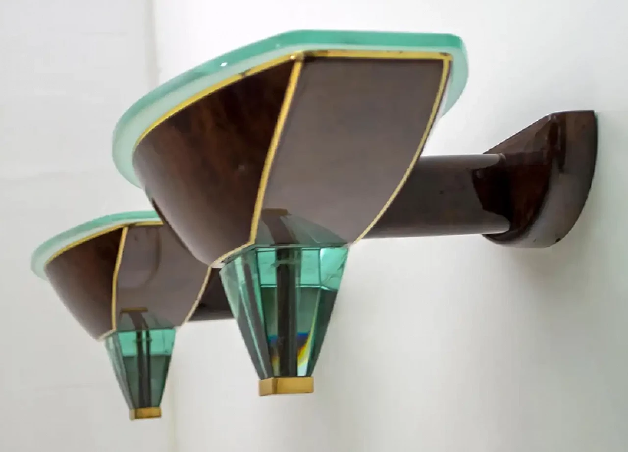 Coppia di lampade in vetro e ottone attribuite a Fontana Arte, anni '80 5