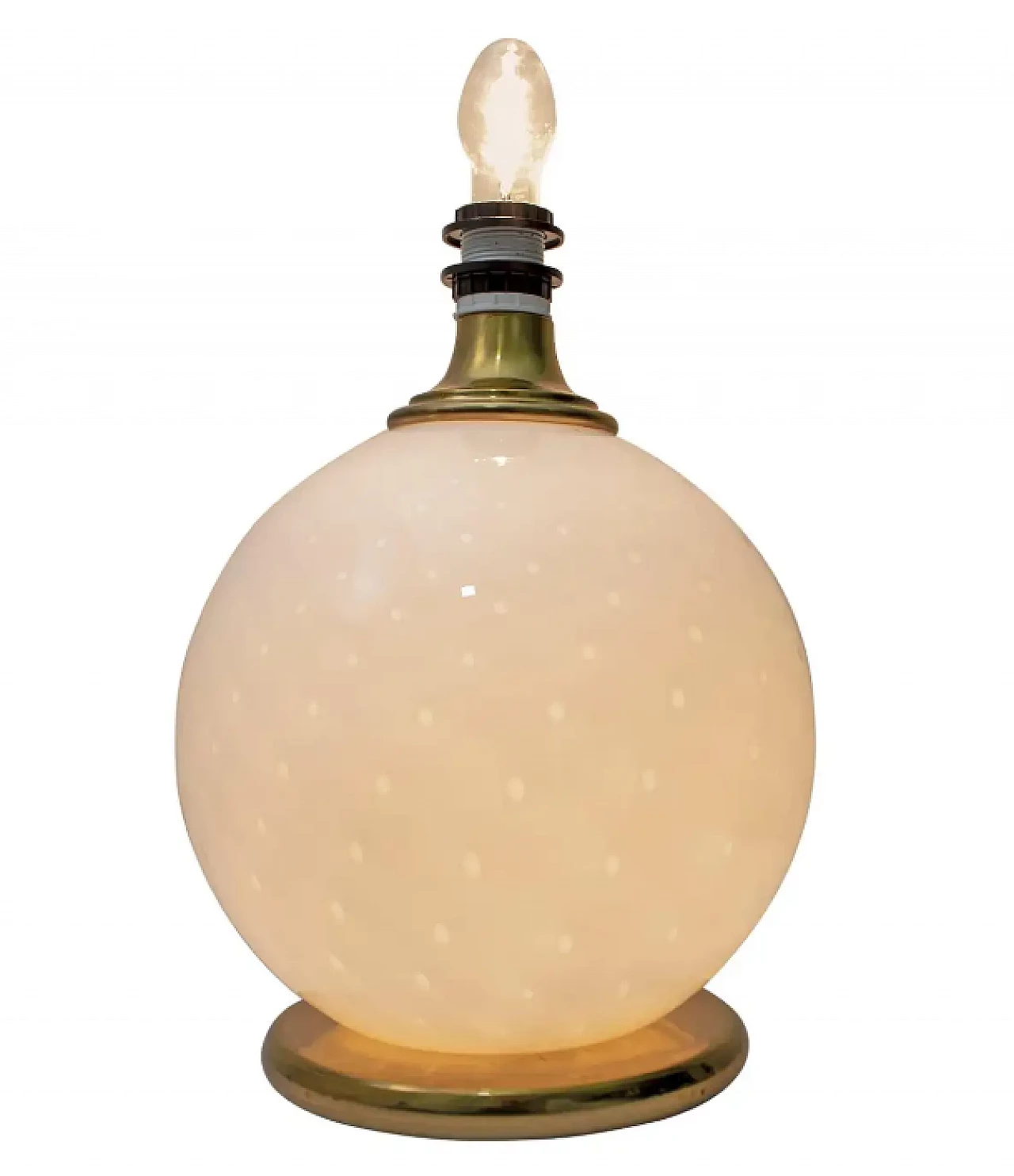 Lampada da tavolo in ottone e vetro soffiato di Murano, anni '70 1