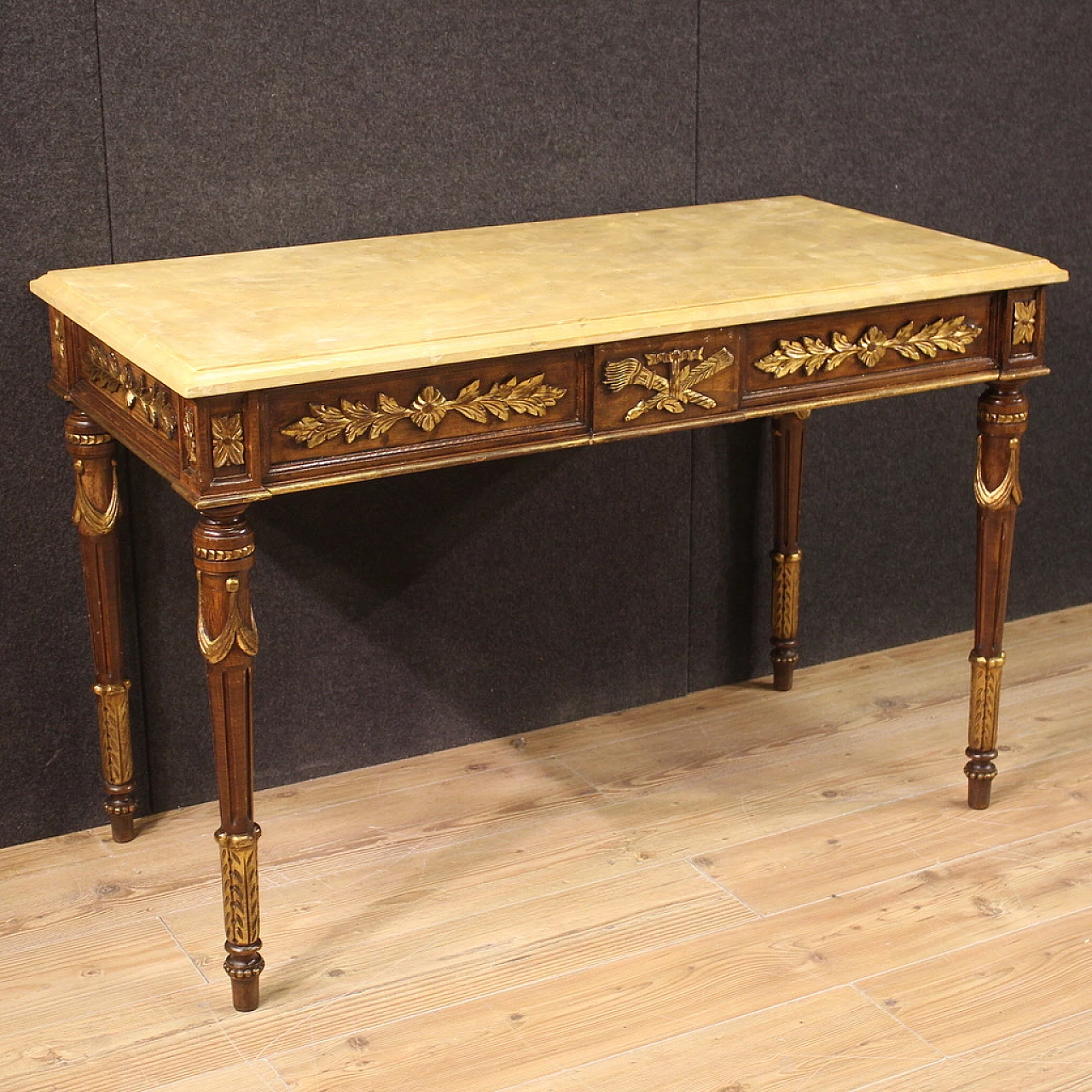 Louis XVI style lacquered and gilded wood console, 1960s 1