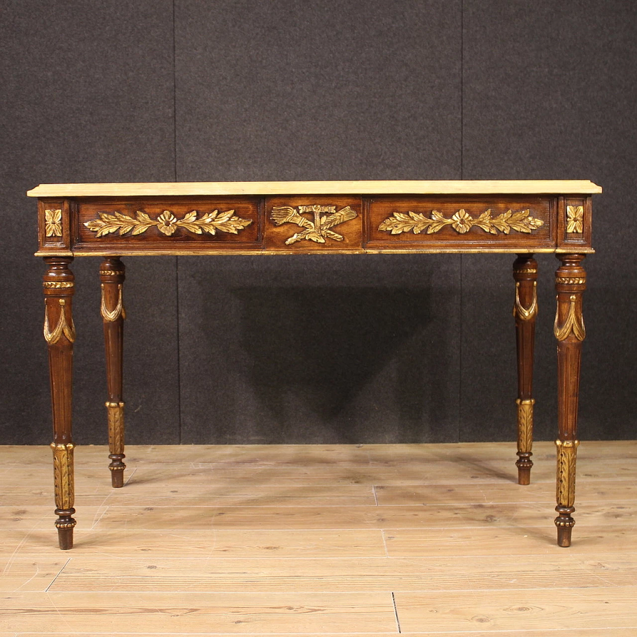 Louis XVI style lacquered and gilded wood console, 1960s 2