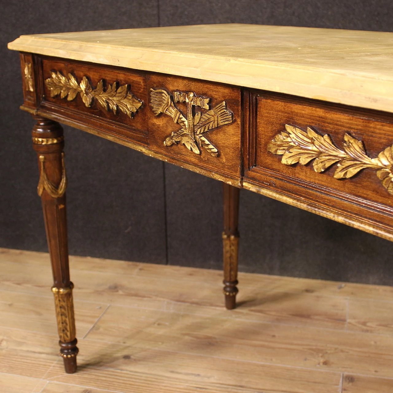 Louis XVI style lacquered and gilded wood console, 1960s 4