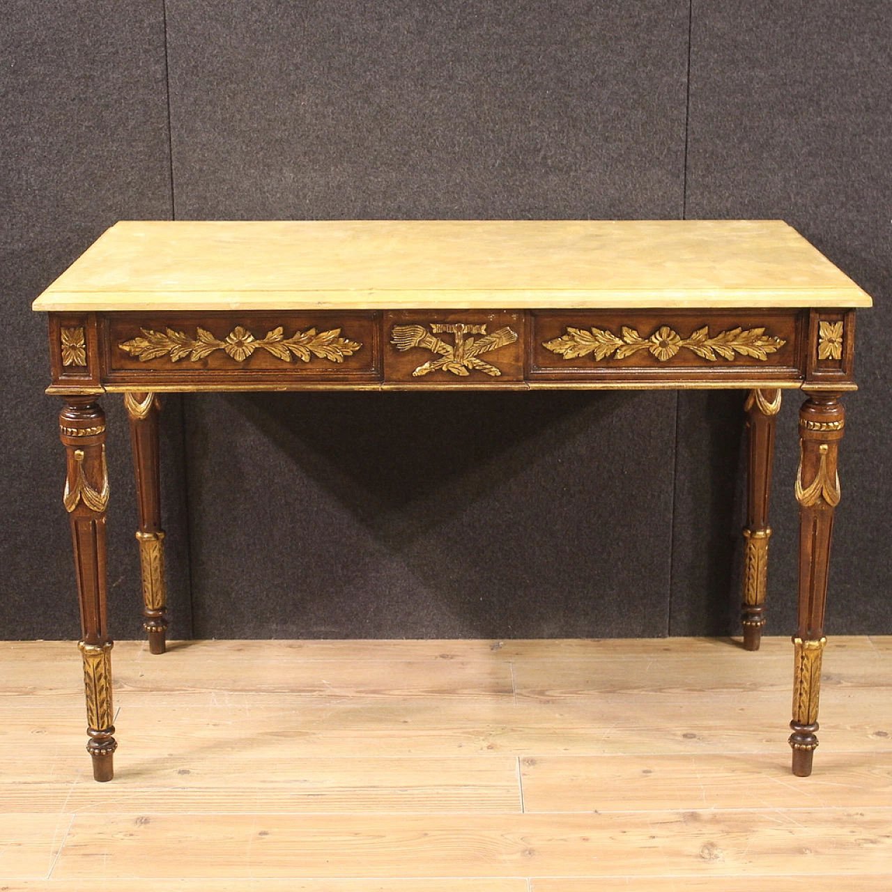 Louis XVI style lacquered and gilded wood console, 1960s 8