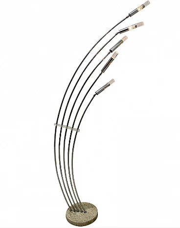 Five-light metal, lucite and travertine floor lamp, 1960s