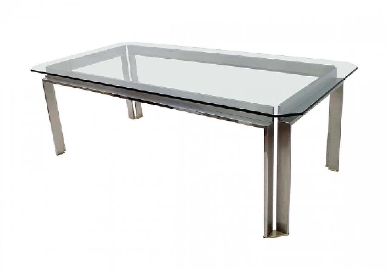 Tavolo in acciaio e cristallo di Dada Industrial Design, anni '70 1