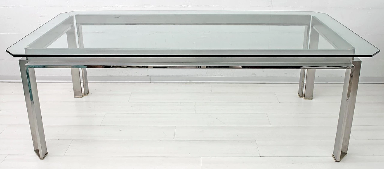 Tavolo in acciaio e cristallo di Dada Industrial Design, anni '70 2