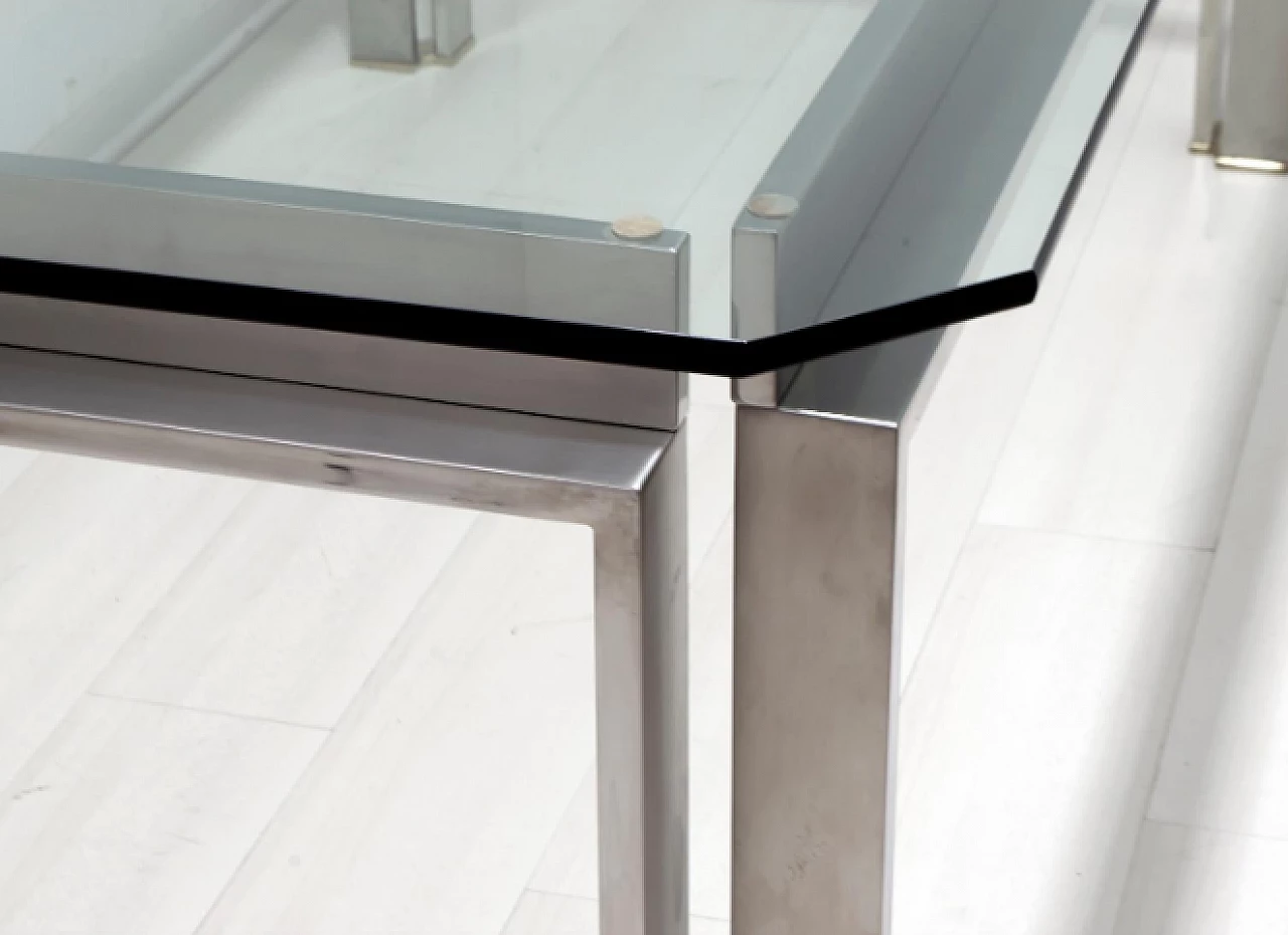 Tavolo in acciaio e cristallo di Dada Industrial Design, anni '70 10