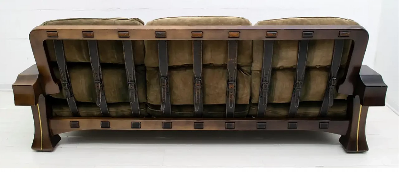 Ussaro wood and suede sofa by Luciano Frigerio, 1970s 10