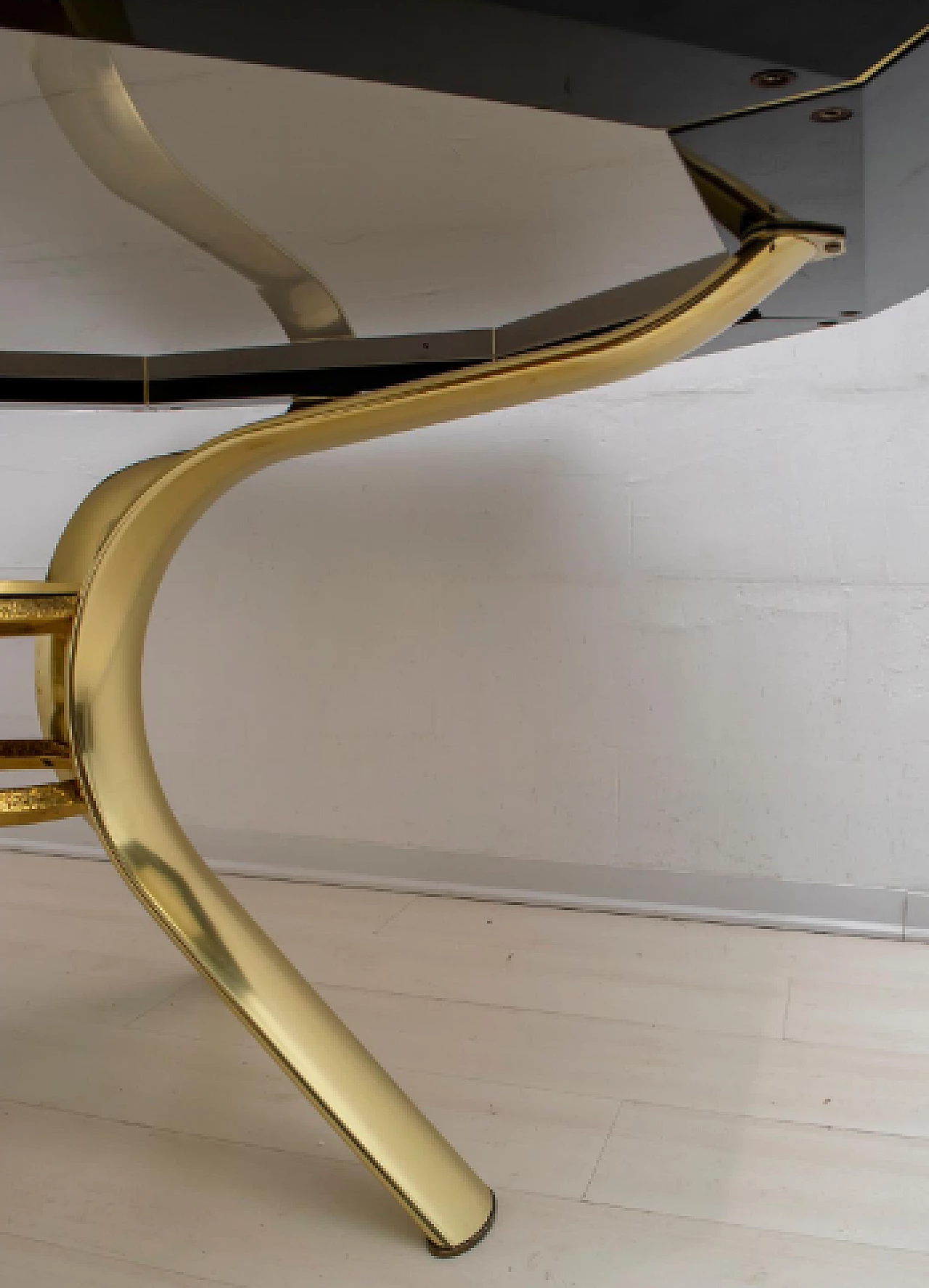 Octagonal wood, brass and glass table by Pierre Cardin, 1980s 4