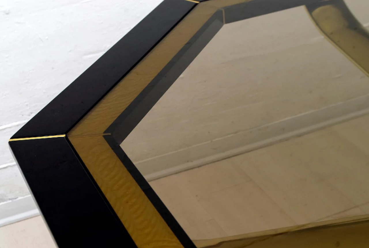 Octagonal wood, brass and glass table by Pierre Cardin, 1980s 7