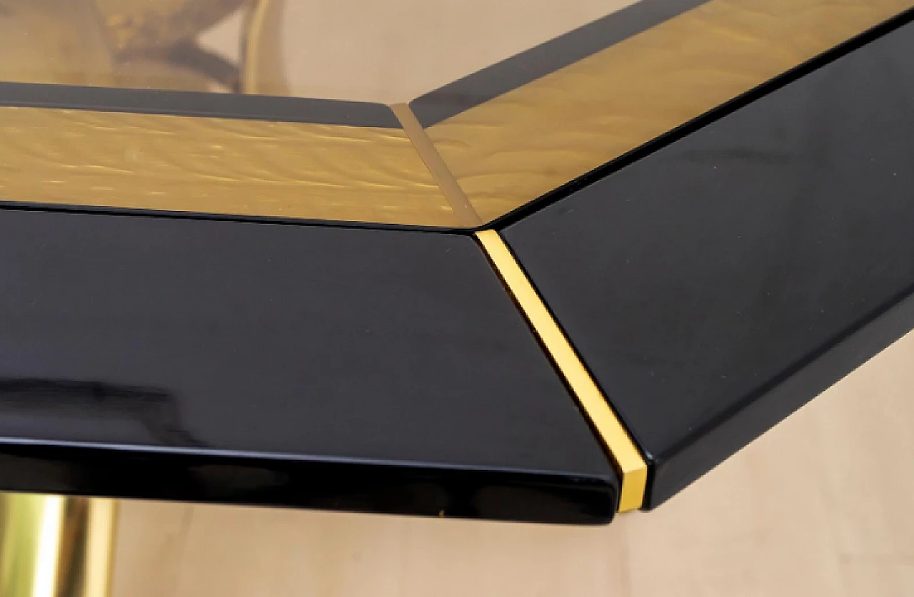 Octagonal wood, brass and glass table by Pierre Cardin, 1980s 9