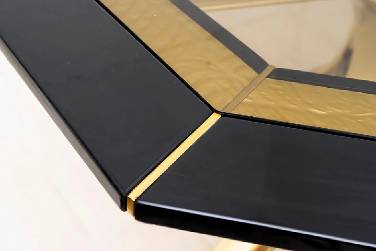 Octagonal wood, brass and glass table by Pierre Cardin, 1980s 10