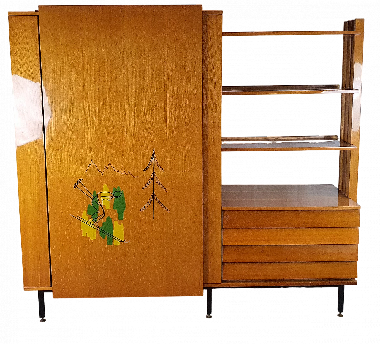 Beech wardrobe with bookcase, 1950s 47