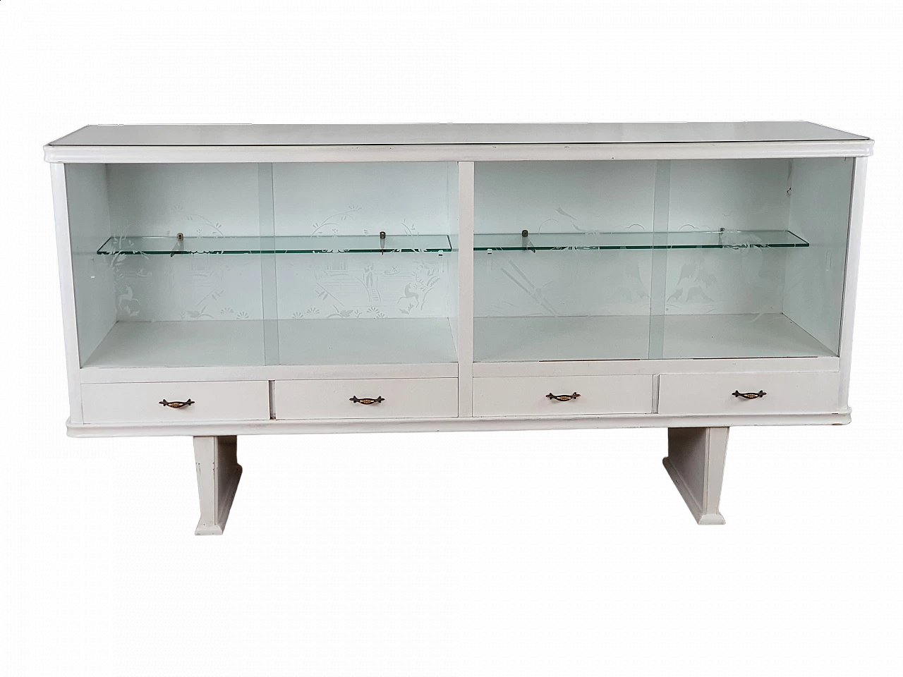 Credenza Shabby Chic in legno laccato bianco con piano specchiato, anni '20 45