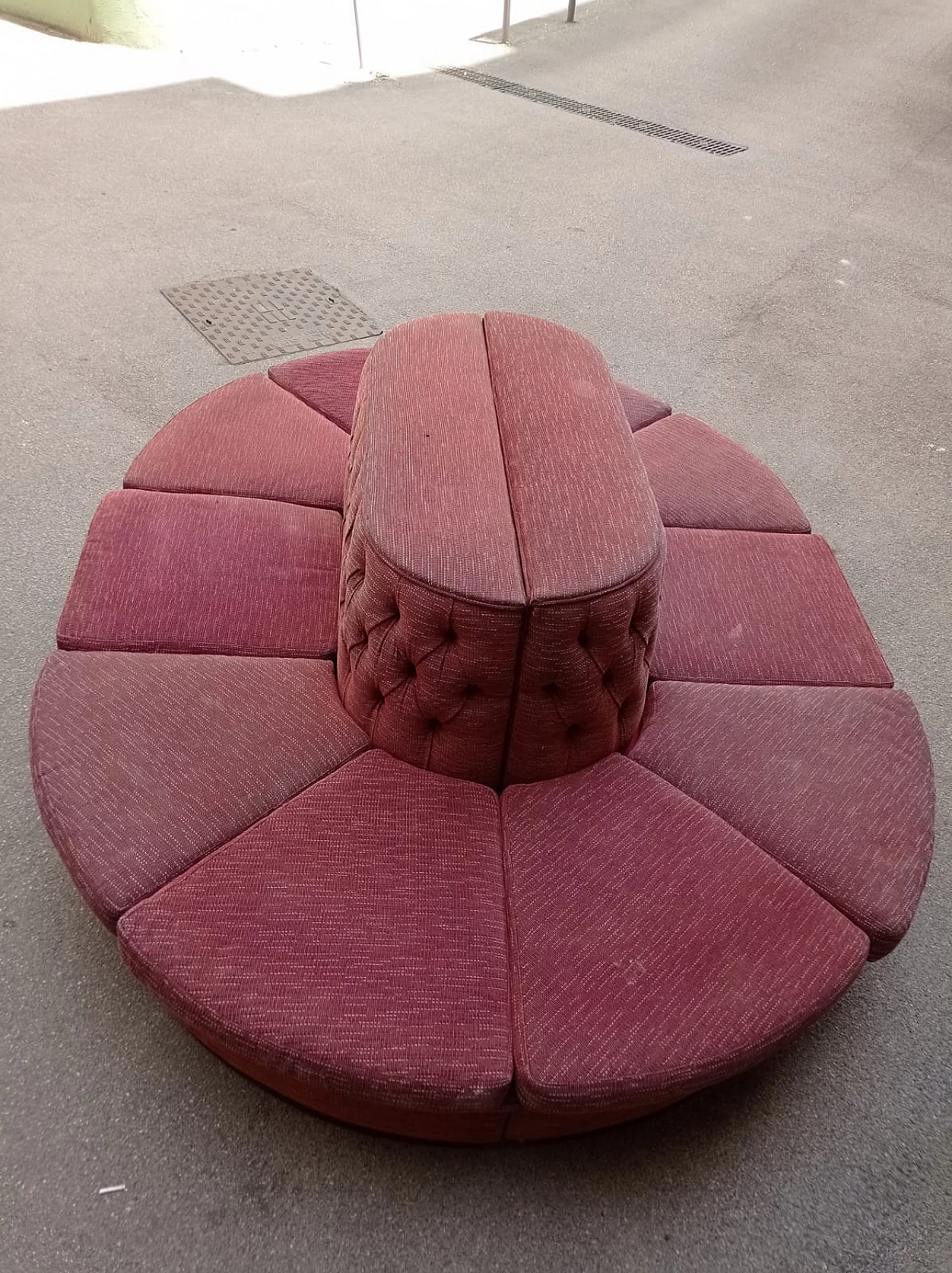 Pink fabric oval sectional center sofa, 1970s 2