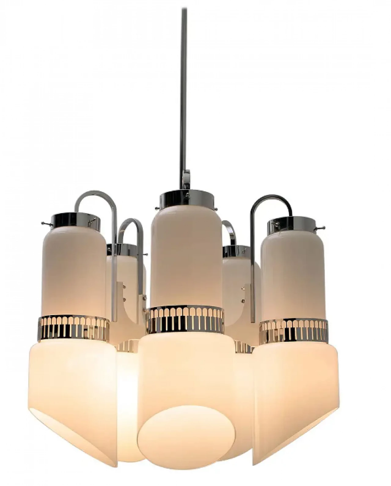 Lampadario in acciaio e vetro di Murano incamiciato di Vistosi, anni '60 1