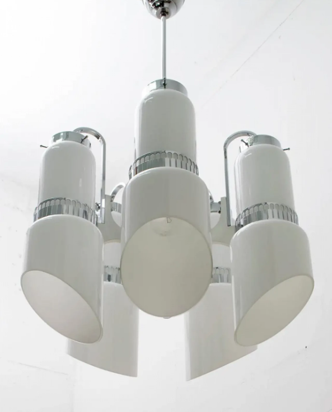 Lampadario in acciaio e vetro di Murano incamiciato di Vistosi, anni '60 4