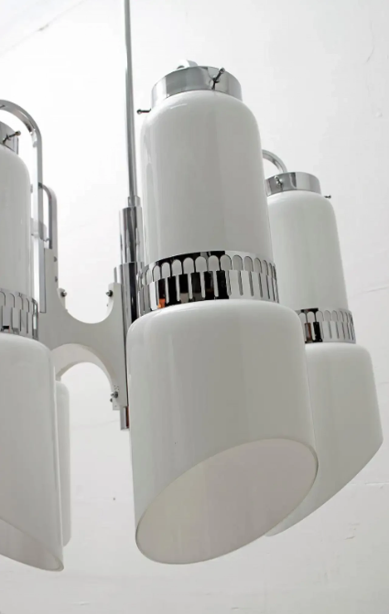 Lampadario in acciaio e vetro di Murano incamiciato di Vistosi, anni '60 6