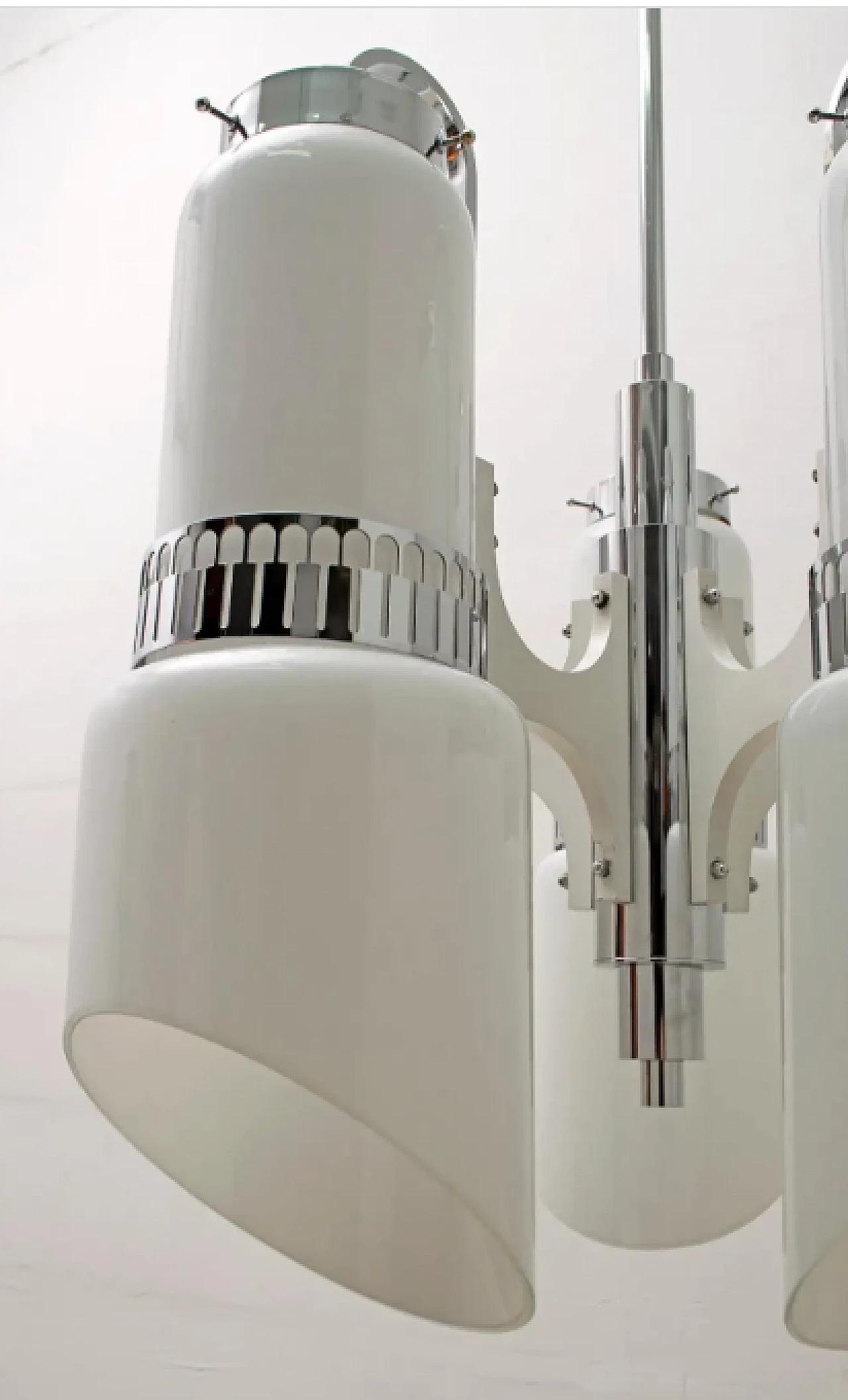 Lampadario in acciaio e vetro di Murano incamiciato di Vistosi, anni '60 7