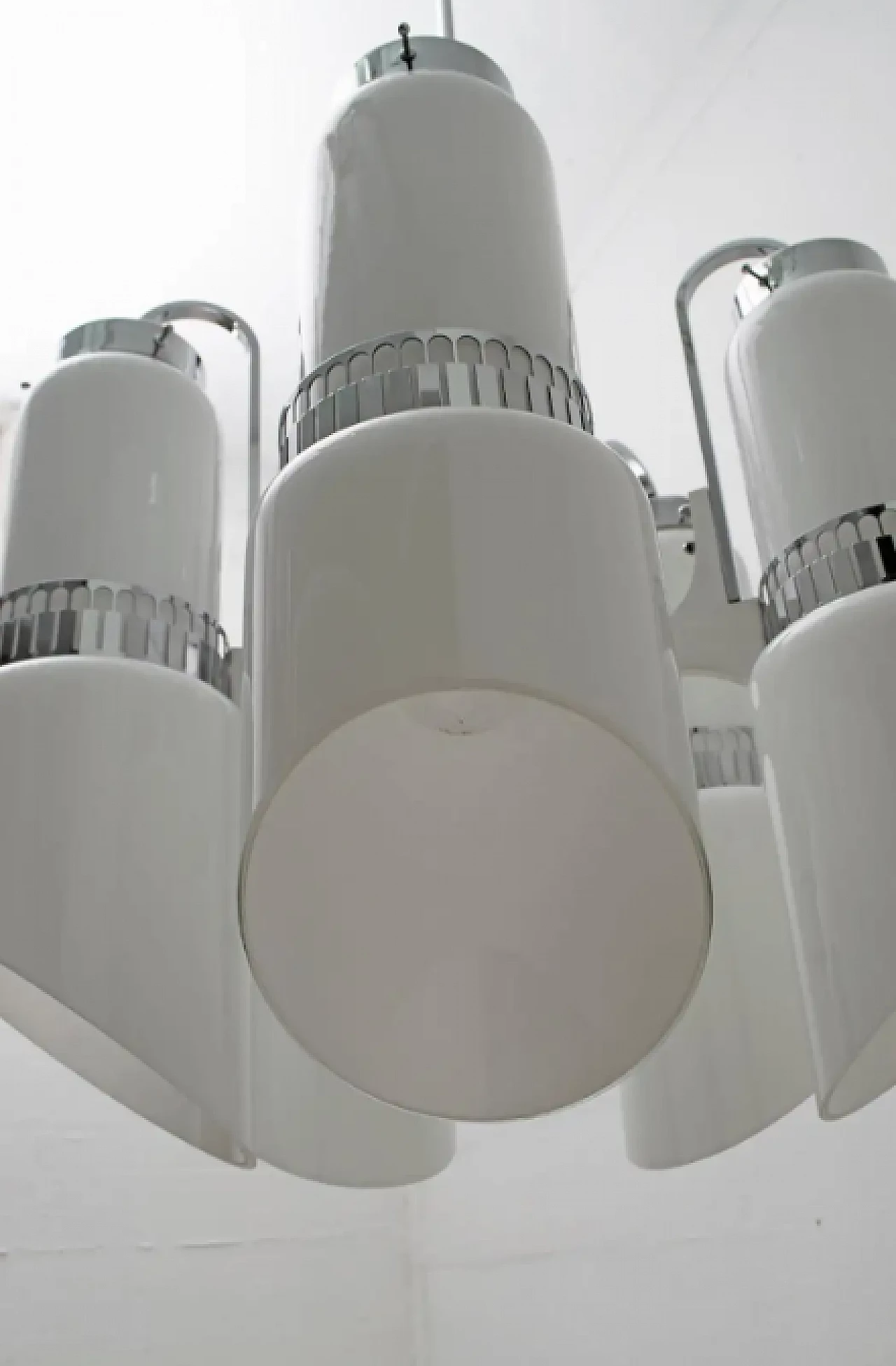 Lampadario in acciaio e vetro di Murano incamiciato di Vistosi, anni '60 8